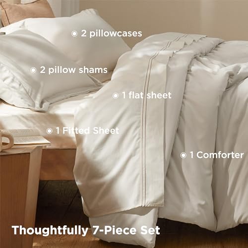 Image of Bedsure Bed in a Bag Queen Size 7 Pieces - 100% Cotton Sheet and Polyester Bedding Comforter Sets, Soft Linen Bed Set with Down Alternative Comforter, Cotton Sheets, Pillowcases & Shams