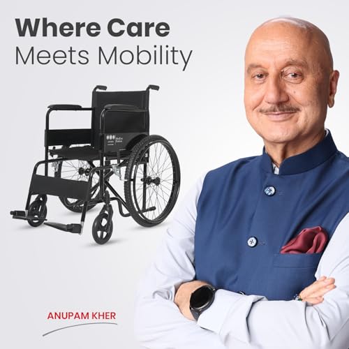 Image of Antara AGEasy (Max Group) Foldable Wheelchair for Old people, Adults & Patients | Sturdy Frame, Lightweight, Wide Seat, Spoke Wheels, Adjustable Footrest and Seatbelt for Safety (WheelAssist - Black)