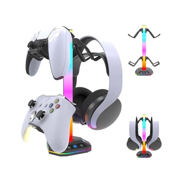 AriKroii Controller Stand with 9 RGB Lighting Modes,Headset and Controller stand with Type C Charging Cable,Gaming Controller Holder for Desk,Desk Accessories for Gamers