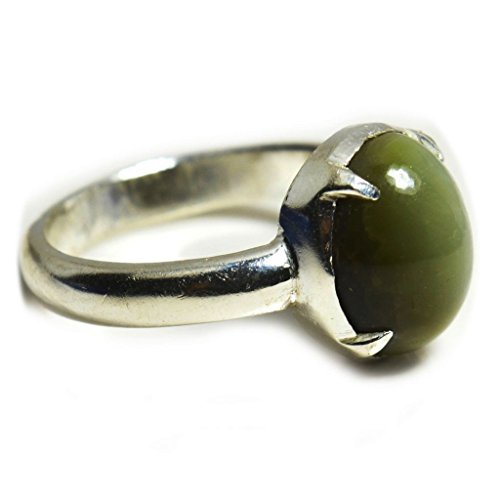 Bague œil de chat vert naturel en argent sterling contre le stress