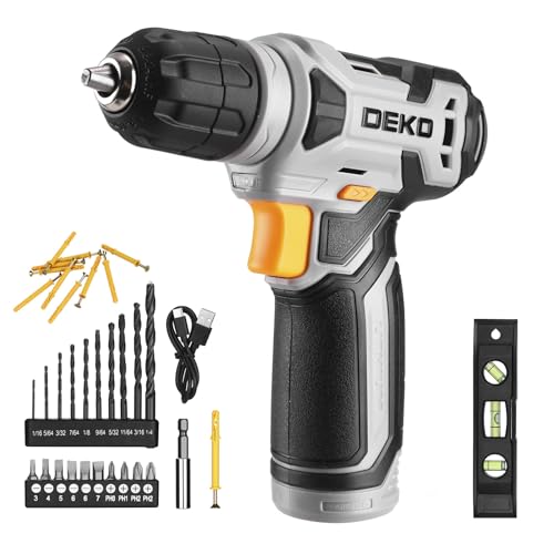 DEKOPRO Trapano avvitatore senza fili 8 V, con 10 mm mandrino, luce LED, cavo di ricarica tipo C,...