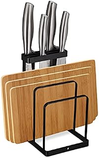 Relaxdays 2 in 1 Chopping Board Holder & Knife Holder, Metal, Board Stand Kitchen Knife Block Unequipped, Black