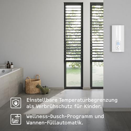 STIEBEL ELTRON Vollelektronischer Durchlauferhitzer DHE 27 kW, immer gradgenaue Wunschtemperatur, ECO-Modus, Multifunktionsdisplay, 2 Memory Tasten, Wellness-Programme, 202657