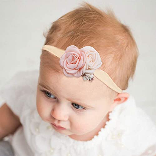 Image of BAKEFY - 3 Baby Girl Nylon Headbands Infant Flower Elastic Hair band Bows Wraps For Newborn Toddler Hair Accessories Baby Girl Bows Floral Headbands Set