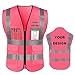 YOWESHOP High Reflective Visibility Safety Vest Custom Your Logo Safety Workwear with Reflective Strips and Pocketsï¼ŒPink 2XL