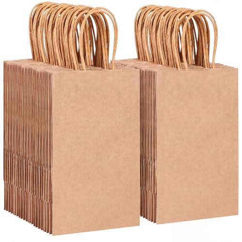 OUTUXED 150pcs Brown Paper Gift Bags, 5.25x3.2x8in Small Paper Bags with Handles Bulk for Shopping, Birthday, Wedding, Merchandise and Business Party (Kraft)