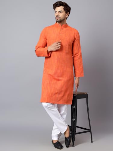 Image of LATEST CHIKAN Men's Cotton Long Kurta Full Sleeves - Casual Ethnic Wear