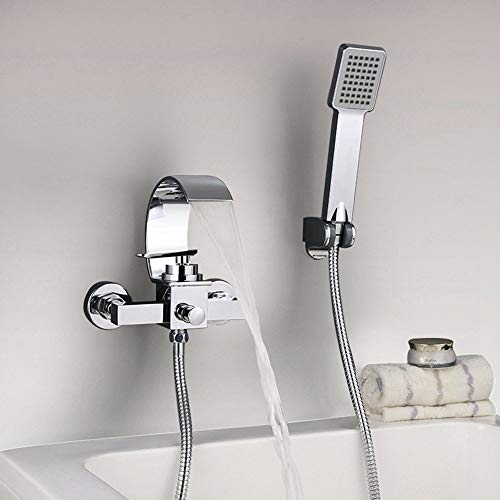 Système de douche mural avec douchette laiton et mitigeur de baignoire chrome - 5