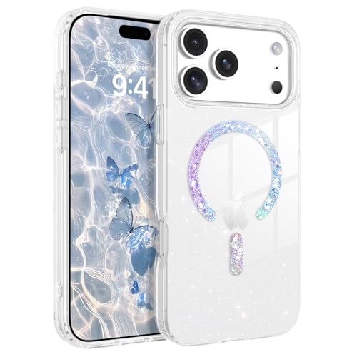 Image of DOMAVER for iPhone 17 Pro Case Glitter, Magnetic Case Compatible with MagSafe, Cute Slim Sparkle Bling Shockproof Protective Phone Cover for iPhone 17 Pro 6.3'', Clear