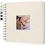 Hiwhy Album photo Scrapbook avec couverture en lin, 20,5 x 20,5 cm, couverture rigide, pages blanches en papier kraft, livre de souvenirs, pour voyage, mariage, livre d'or, Noël (20 feuilles/40 pages)
