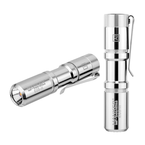 Image of Manker E05 II High Output EDC Flashlight Eeay to Carry, for Camping, Hiking (Silver (Original raw Color), 800 Lumens NICHIA 519A-V1 4000K R9080)