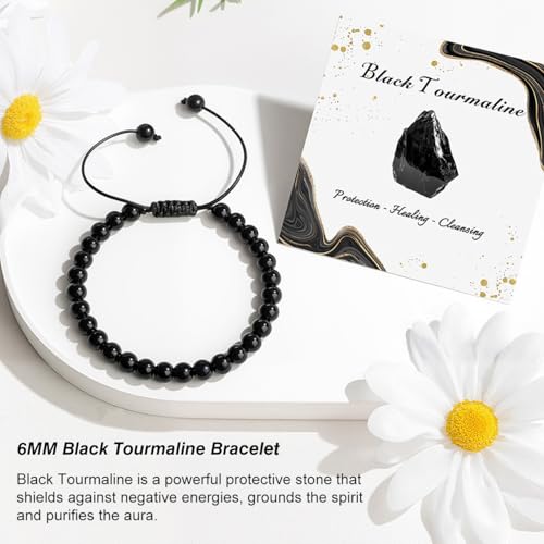 GolbalJew Healing Crystal Beaded Bracelets for Women Men, 6mm Stone Beads Bracelets Set with 2PCS Adjustable Rope Bracelets 5