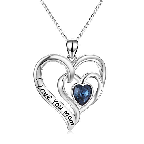 AOBOCO Mom Necklace - S925 Sterling Silver I Love You Mom Heart Pendant Necklace Mother Birthday Gifts - Best Gifts for Mom - Crystal from Swarovski