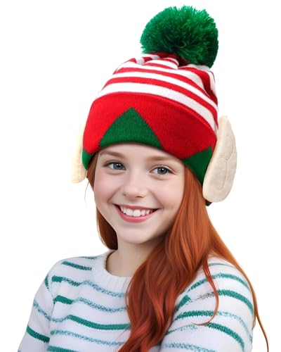 Christmas Elf Knitted Hat for Kids Red and White Stripes Beanie Hat Winter Warm Hat Costume Hat New Year's Gifts Home Christmas Party