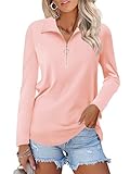 TICTICMISS Women's Long Sleeve Shirts Quarter Zip Pullover Collared V Neck Tops Fall Blouses