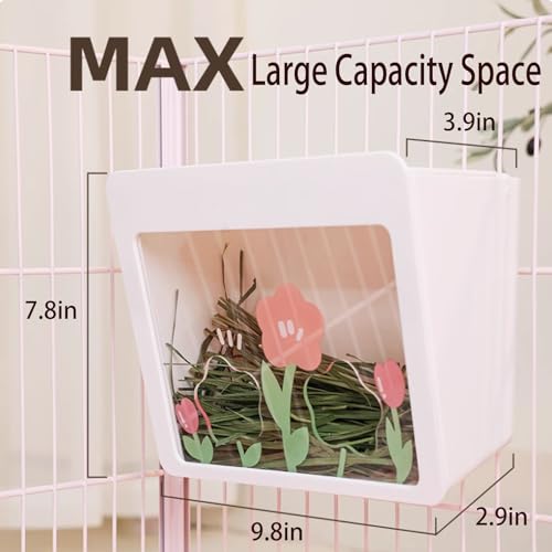 Hanging Rabbit Hay Feeder with Lid - No Waste Slow Feed Hay Rack for Rabbits, Guinea Pigs & Small Pets - Sturdy White Design, Easy to Fill & Clean, Cage Mounted Bunny Hay Holder (Iron mesh Style) - Image 3