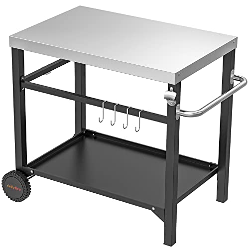 onlyfire Grillwagen | Edelstahl Grilltisch mit großer Arbeitsfläche, Grill Beistelltisch Outdoor Grill Trolley Grilltisch Outdoor Servierwagen Outdoor Garten Trolley für Outdoor, Garten, 85,3×61×81cm