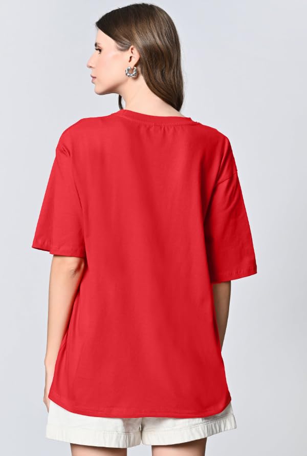 Image of Oversized Baggy Fit Drop Shoulder Half Sleeves Round Neck Solid Pure 100% Cotton T-Shirt for Women (Available in White, Black,Navy Color)