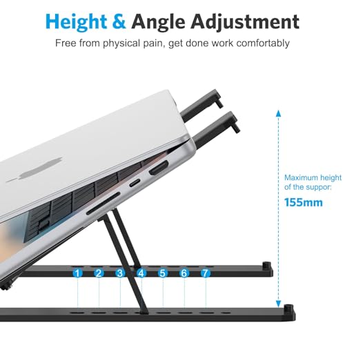 Portable Laptop Stand, OMOTON Laptop Stand for Desk Ergonomic 7-Levels Angles Adjustable Computer Stand, ABS Laptop Riser Holder Compatible with All Laptops and iPad(10-15.6") - Image 4