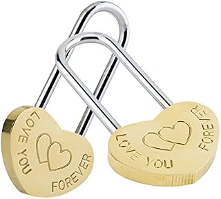 VerRich Love Lock, 3.5" 50mm Cute Mini Engraved Double Heart Padlock Wish Lock Everlasting Love for Lovers Wedding,Valentines,Anniversary,Bridge(NO Key)