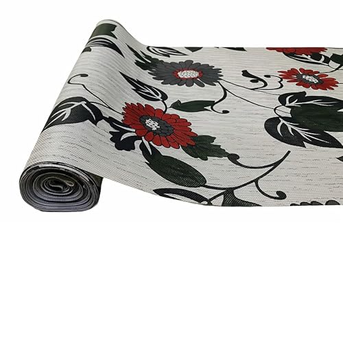 Image of 10Meter Rectangular Long Shelf Liner, Sheet Roll /Mat for Drawer, Shelf roll Kitchen mat /Kitchen Roll /Slab Roll /Drawer roll Antislip Mat Size - 45 x 1000 cm-AM (Grey Black Leaf)