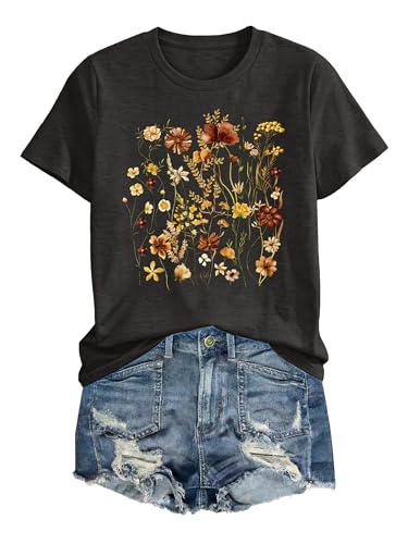 Image of Anbech Womens Dandelion Graphic T-Shirts Teen Girls Cute Sunflower Print Casual Tee Tops