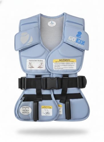 Gokiz 801 Child Restraint Vest – Lightweight Portable Car Seat Belt Positioner, Travel Safety Harness (Ages 3–6, Light Blue)