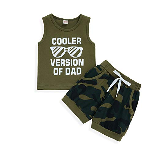Image of Sinhoon Baby Boy Shorts Clothes Toddler Cooler Version of Dad Print Vest Tops Camouflage Pants Summer Outfit 2Pcs Set(Army green,12-18 Months)