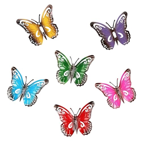 KASESSS 6 Piezas Mariposa Decoracion Pared de Metal, Mariposas Decorativas, Colgante Decoracion Jardin, 3D Colorida Decoracion Pared Metal con Gancho para Sala de Estar, Comedor Balcón y Patio