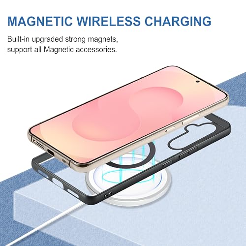 Image of CEDO Cover for Samsung Galaxy S25 Plus (5G) | Compatible with MagSafe Wireless Charging | Designed with Magnetic Lock Shockproof Phone Bumper Transparent Back Case Cover (Black)