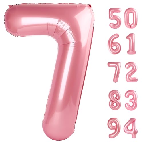 Image of Pearlescent Pink 7 Balloon, Number Balloons 40 Inch, 7th Birthday Decorations, Party Decoration for Women, Number 7 Balloon