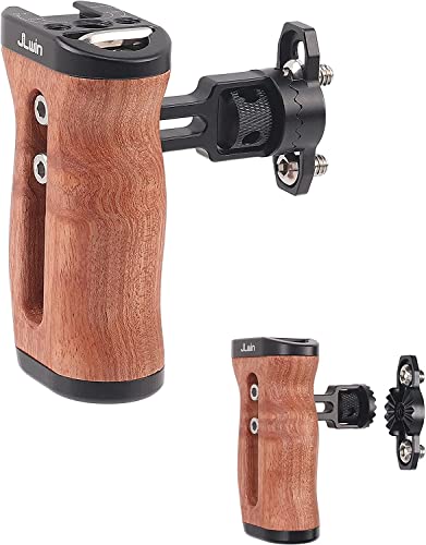 Image of Hersmay Wooden Side Handle Quick Release Camera Hand Grip with 1 /4 inch-20 Screws Stabilizer with ARRI-Style Mount Screw & Cold Shoe Mount for DSLR Mirrorless Video Camera Cage