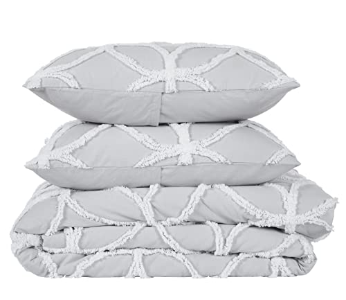 Better Trends Tufted Wedding Ring Collection, Baumwoll-Bettdecken-Set im Ring-Design, weiche und leichte Tagesdecke, King-Size-Bettbezug, grau und weiß, 104 x 90 cm Cover