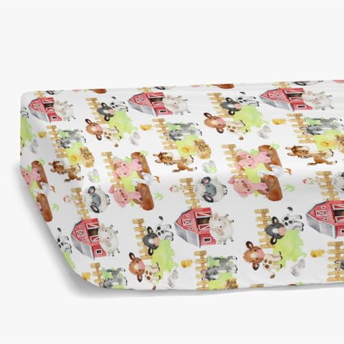 Image of HawSkgFub Farm Animal Life Barn Fitted Standard Crib Sheet for Baby Boy Girl, Neutral Cow Horse Pig Sheep Toddler Mattress Cover, Soft Breathable Stretchy Nursery Bed Sheets Decor Kids Gift 52" x 28"