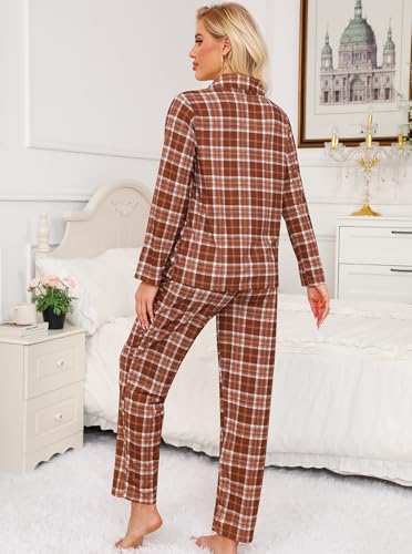 Image of SWOMOG Womens Pajamas Set Long Sleeve Sleepwear Button Down Nightwear Soft Cotton Pj Lounge Sets