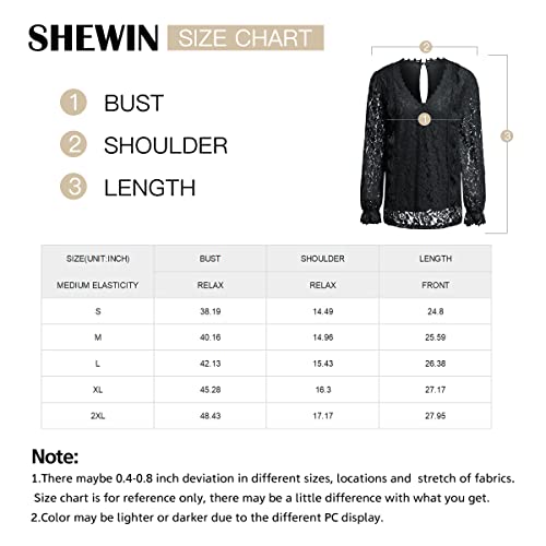 Shewin Womens Long Sleeve Blouses V Neck Lace Crochet Boho Shirts Tunic Tops Dressy Casual For Women 2023 Fashion Trendy,Us 12-14(L),White #TOP7