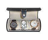 Black 3 Watch Leatherette Roll Travel Traveler's Watch Storage Organizer Collector Case