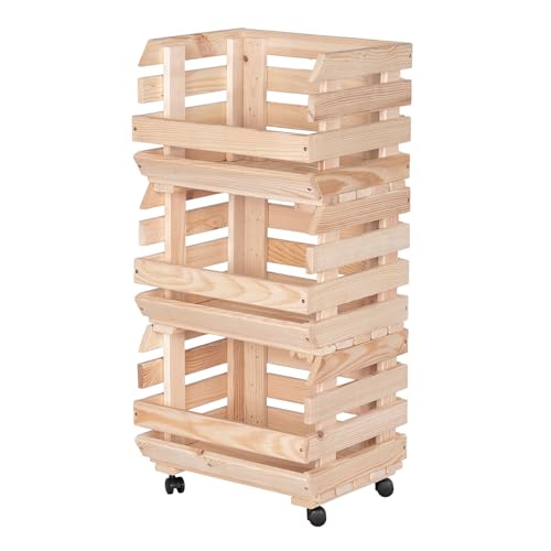 STOLMAK Obstkiste Holz auf Rollen 37 x 79 x 30 cm Kartoffel Obst...