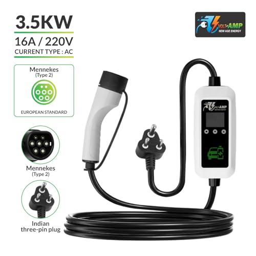 Image of 3.5kW Portable EV Charger - 16A Smart Charging | IP67 Waterproof | Long 5m Cable | Adjustable Current | RCD Safety | 5-Year Warranty | for Tata Nexon, MG ZS, Kia EV6 & More