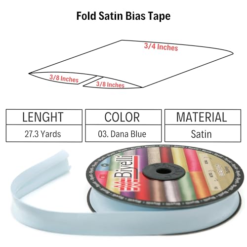 Image of Fold Satin Bias Tape - 99+ Colors - 3 /4 Inches Wide - 27 Yards - Fold Satin Binding Bias Ribbon Fabric Piping Bias Binding Tape for Sewing Clothing DIY BYS03