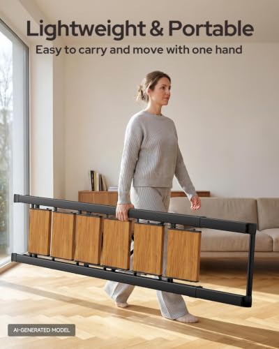 Image of 6 Step Ladder for 12 Feet High Ceiling, Lightweight Aluminum Folding Step Stool with Convenient Handgrip, Stepladders with Anti-Slip and Wide Pedal for Home Use Space Saving - Black+Woodgrain