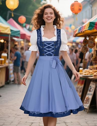Oktoberfest Waitress Party Dress German Bavarian Beer Wench Gray Blue 2XL