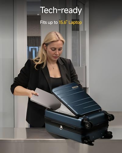 LUGGEX Carry On Luggage 22x14x9 Airline Approved, Expandable Polycarbonate Suitcase with Front Pocket (Blue, 20 Inch, 35L)2