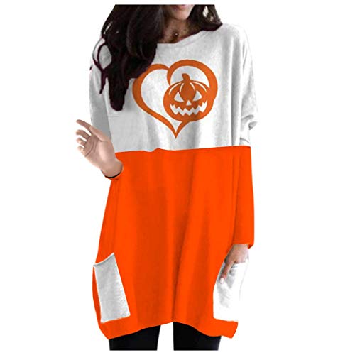 SEWORLD 2020 Halloween Damen Laterne Ghost Pumpkin Langarm Kleid Druck Sweater Bekleidung Damen Große Größen mit Wasserfall Saum Hässlicher Pulli Cover