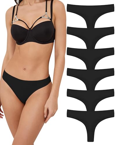 Libella String Tanga Coton Femme Culotte Femme Sexy Chic Taille Basse sous-vêtements Feminin Invisible Lot de 6 Noir XL