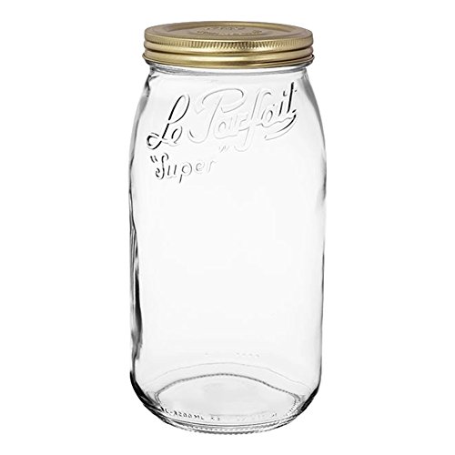 Le Parfait Screw Top Jar - 3L Wide Mouth French Glass Canning Jar w/ 2-Piece Gold Lid, 96oz/3 Quarts (Pack of 3)