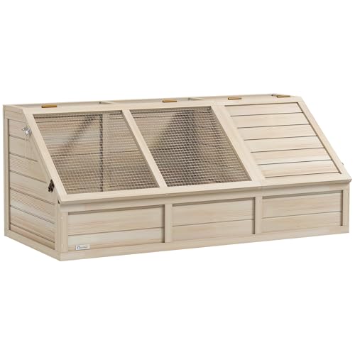 PawHut Maison en Bois pour Tortues, enclos extérieur pour Petits Animaux avec Couvercle ouvrable, loquets et 2 espaces distincts, sans Fond, 120 x 55 x 50 cm, Bois...
