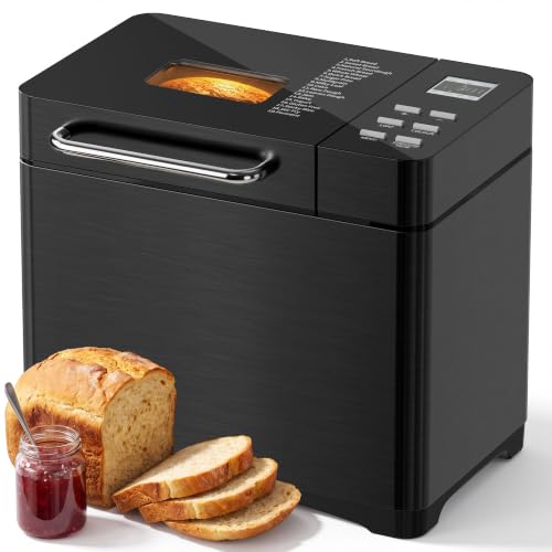 TRIUMPHKEY 19 Programas Panificadora Automática con Dispensador, 3 Tamaños & 3 Tostados Panificadora de Pan, Temporizador 15h, 1kg Maquina de Hacer Pan, Panificadora sin Gluten, Yogur y Mermelada
