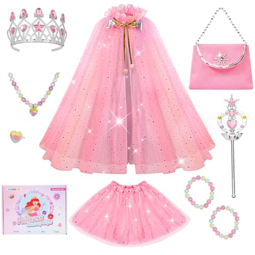 Meland Princess Dress up Clothes for Girl, 11Pcs Princess Cape with Kid Crown Toys,Dresses for Girl 3,4,5,6,7,8 Birthday Gift