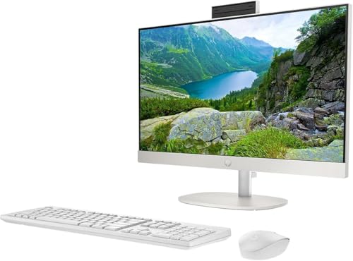 Image of HP 27 inch FHD Touchscreen All-in-One Desktop, AMD Ryzen 5 7520U Processor, 16GB DDR5 RAM 1TB SSD, Wi-Fi 6, Bluetooth 5.3, 9H DVD & Wireless Keyboard & Mouse, Windows 11 Pro, White